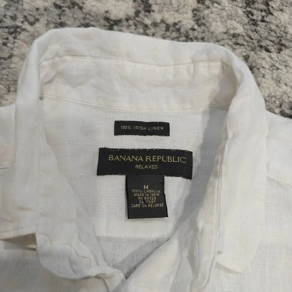 Banana Republic 100% Irish Linen Shirt Mens Medium White Short Sleeve Relaxed